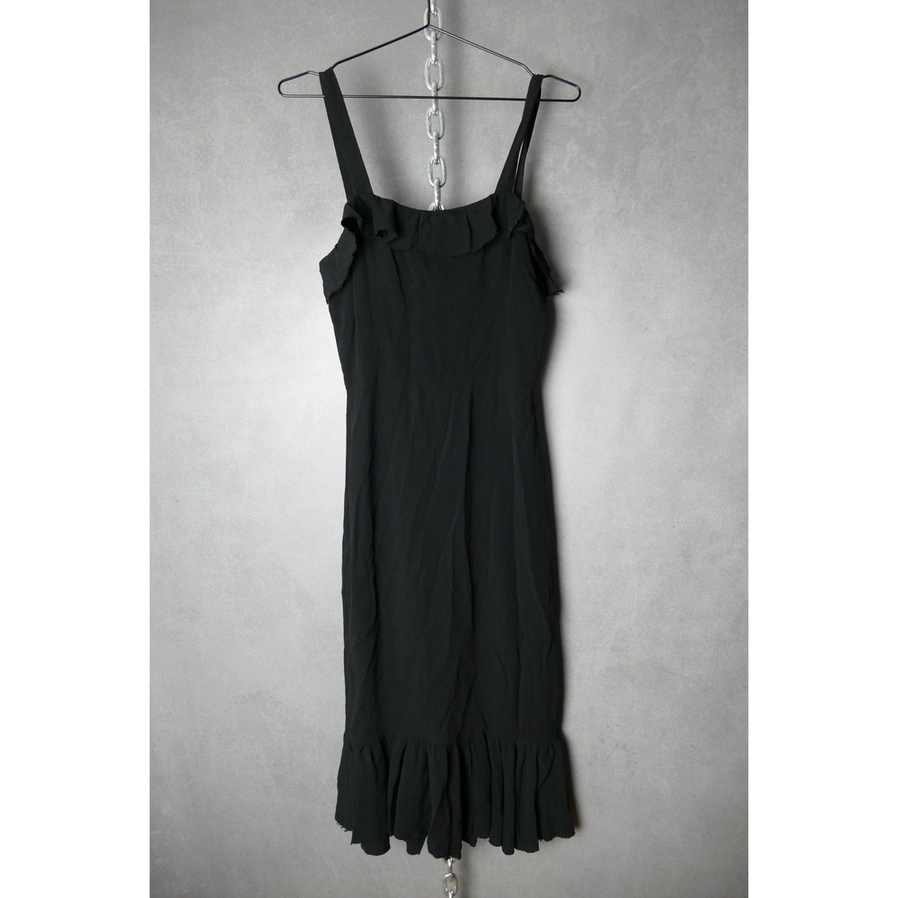 Reformation Black Ruffle Midi Dress Spaghetti Strap Occasion Womens Size 6
